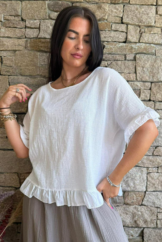 Hopsack Frill Box Top White